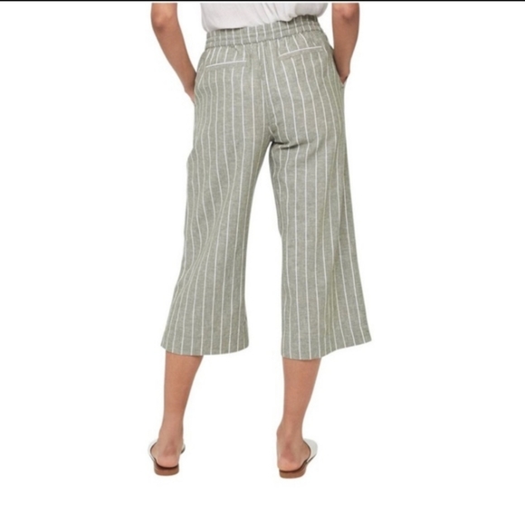 BeachLunchLounge Margo Green Striped Linen/Cotton Blend Cropped Wide Leg Pants L - Picture 3 of 9